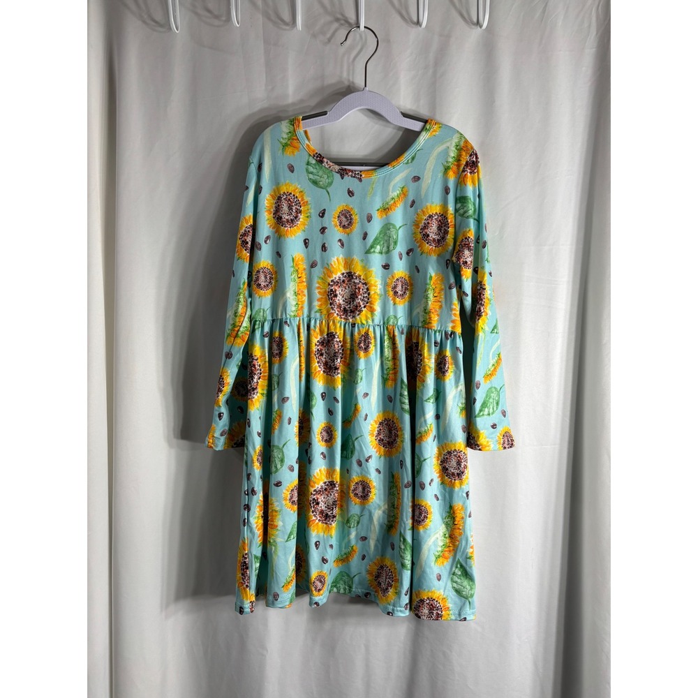 Kids Girls Long‎ Sleeve Sunflower Print A Line Dress Size 10/12 NEW